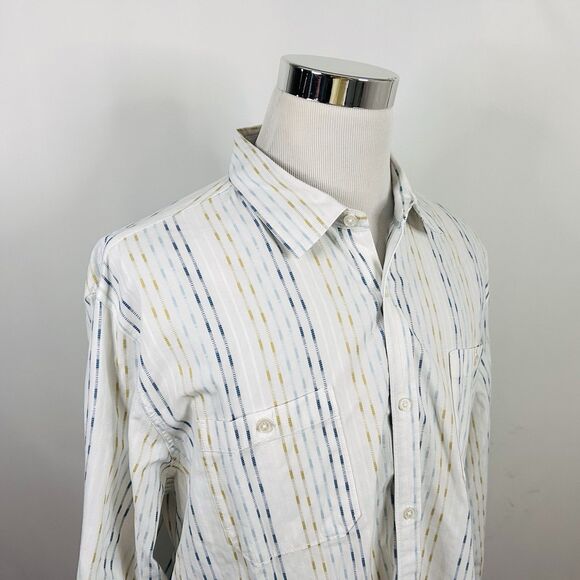 Carbon 2 Cobalt XL Casual Shirt Blue Beige Striped on White Cotton Button Front - Picture 1 of 5